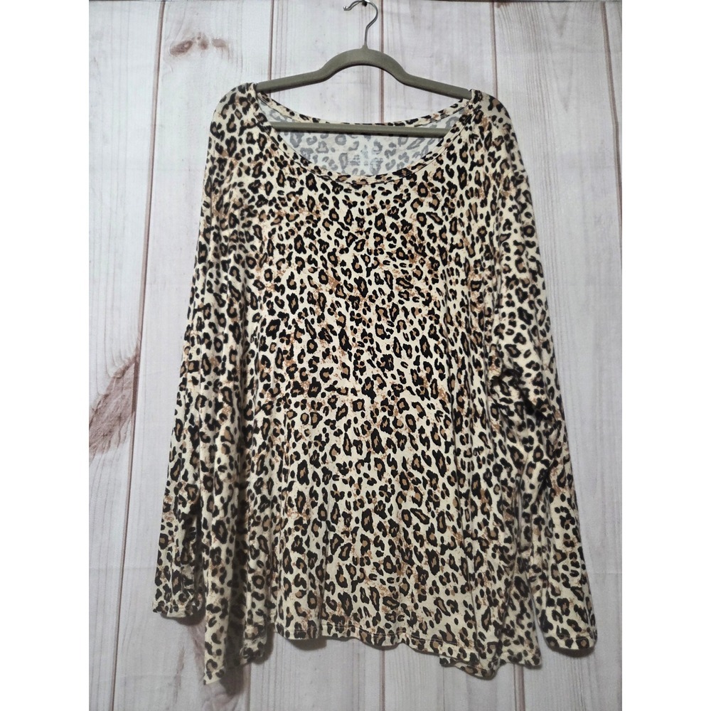 Maurices Womens 3X Leopard Animal Print Long Sleeve Scoop Neck Top Brown Tan